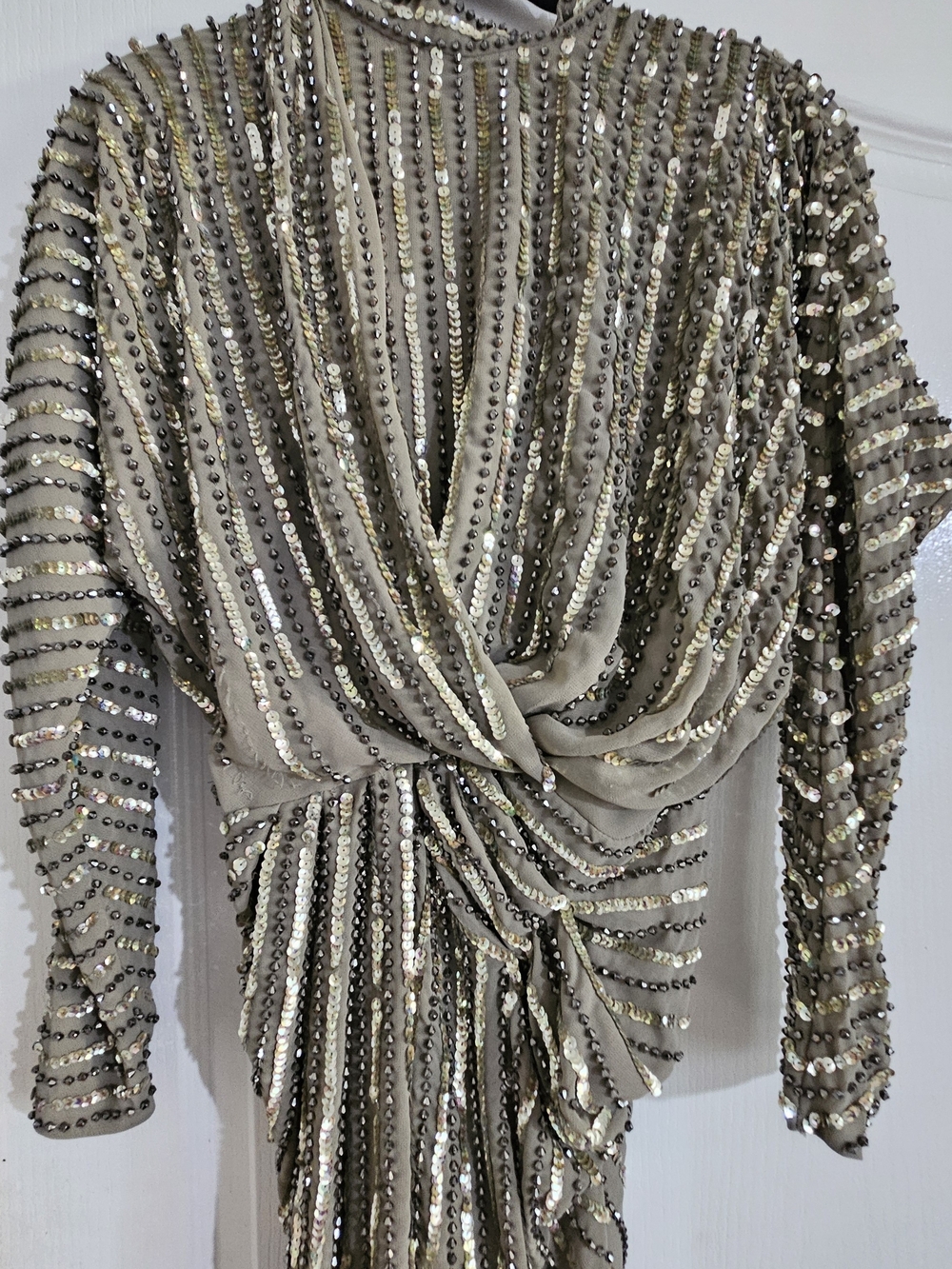 ASOS Taupe Sequin Draped Long-Sleeve Dress